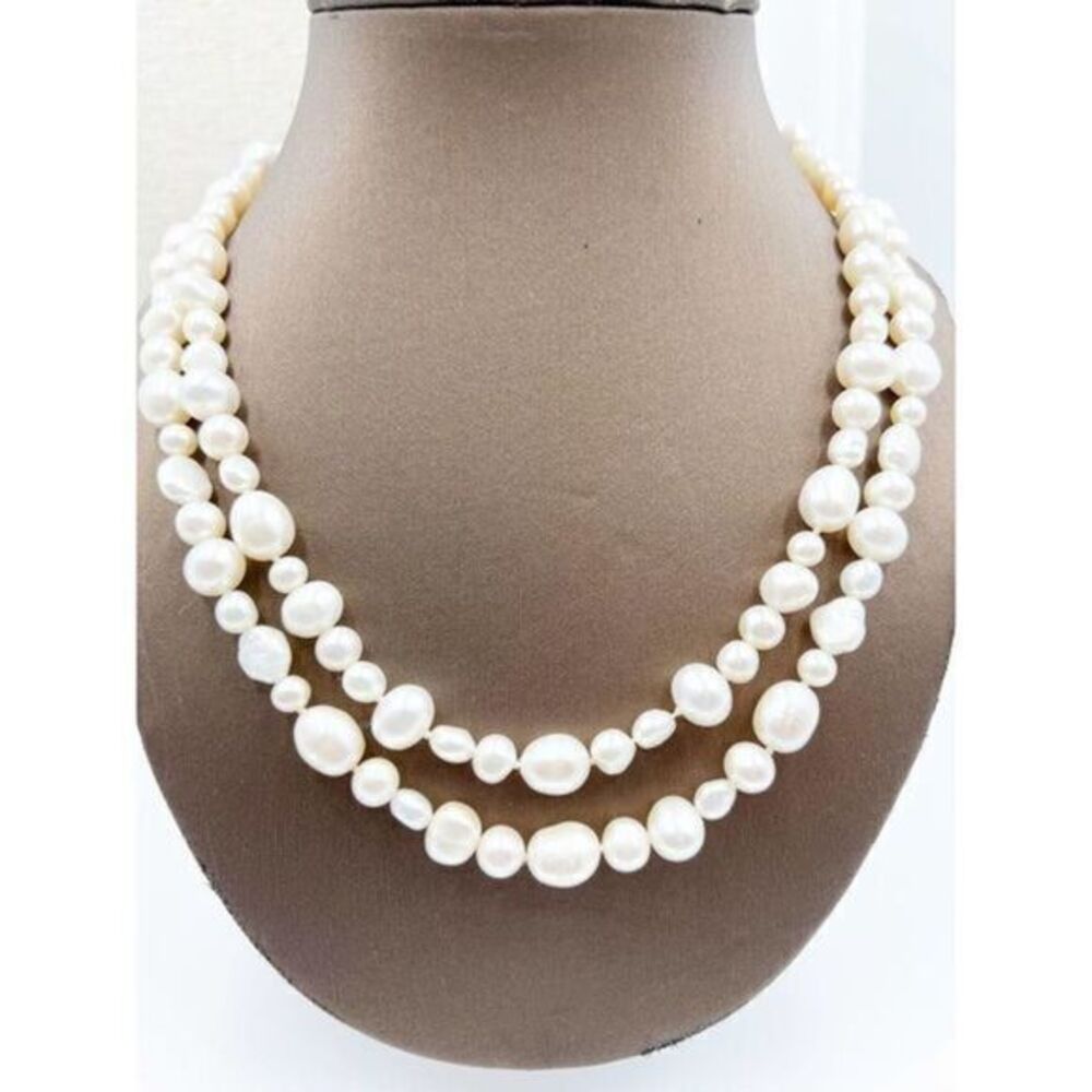 Ladies Natural Fresh Water Ivory White Pearl Double layered Necklace